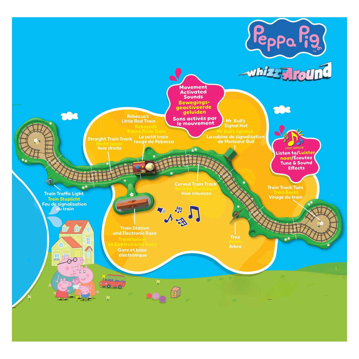 Gear2play peppa pig suser rundt - klik-klak tog-legesæt - modulbane til sus rundt i køretøjer - interaktiv med musik og lyd