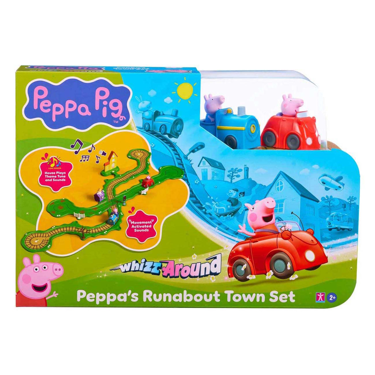 Gear2play peppa pig suser rundt - Peppas ringvej gennem byens legesæt - modulbane til sus rundt i køretøjer - interaktiv med musik og lyd