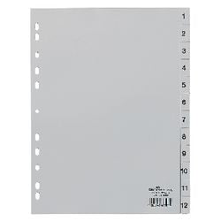 Numeriske faner holdbare 6512 12 faner 11 huller grå