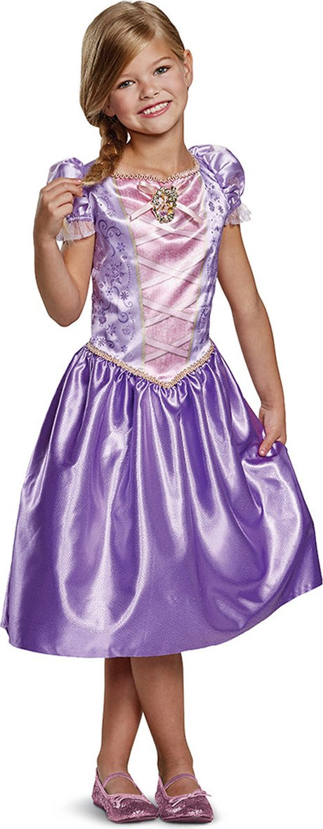 Forklædning disney prinsesse - sammenfiltret, rapunzel kjole klassisk, størrelse m (7-8 år), piger