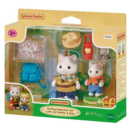 Sylvanian families 5763 duo eventyrere - latte kat bror og baby - fløjlsbløde legefigurer