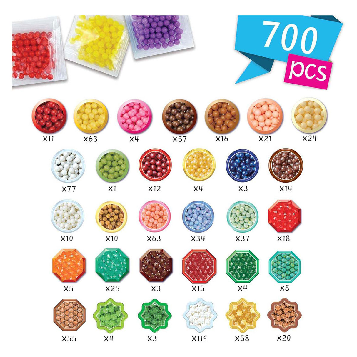 Aquabeads håndværkssæt sødt tilbehør - komplet håndværkssæt 700 perler i 31 farver