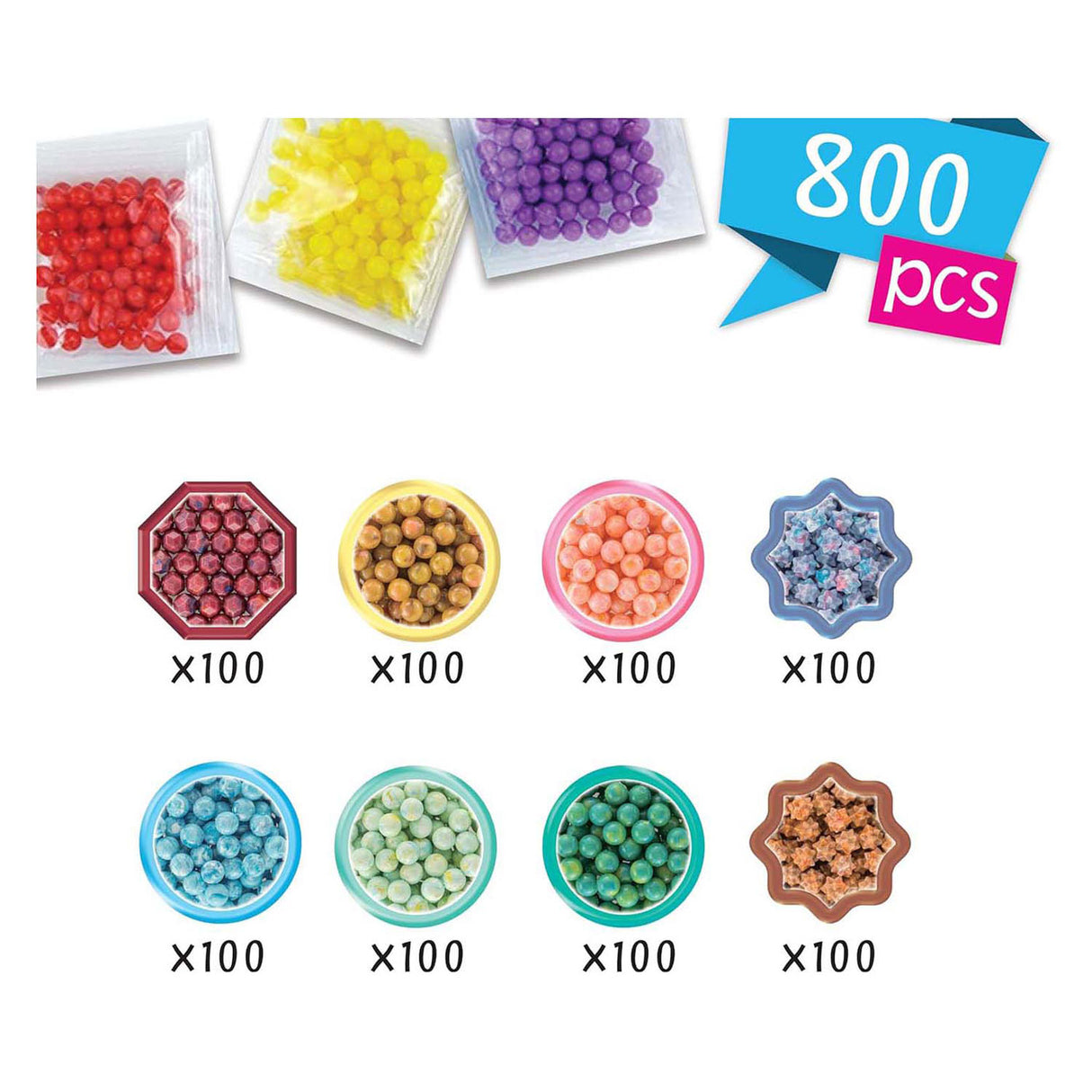 Aquabeads refill multicolor perle mix - flere farver i 1 perle - akvarel perler - 800 perler