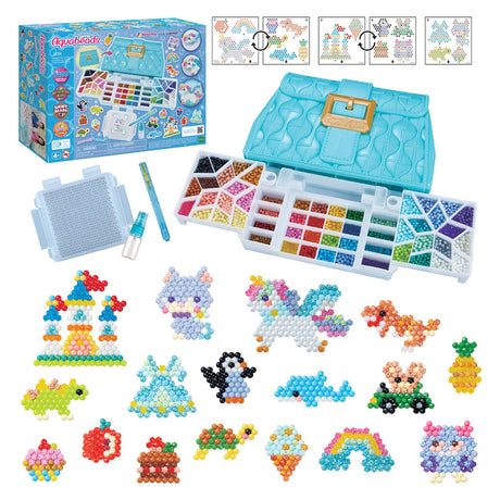 Aquabeads designstudie (taske) - komplet håndværkssæt 1400 perler i 48 farver - inklusive praktisk medbragt taske og sorteringsbakke