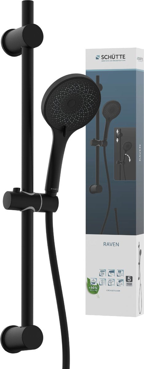Schütte ravn brusesæt med håndbruser - 70 cm skydestang - 3 positioner - mat sort