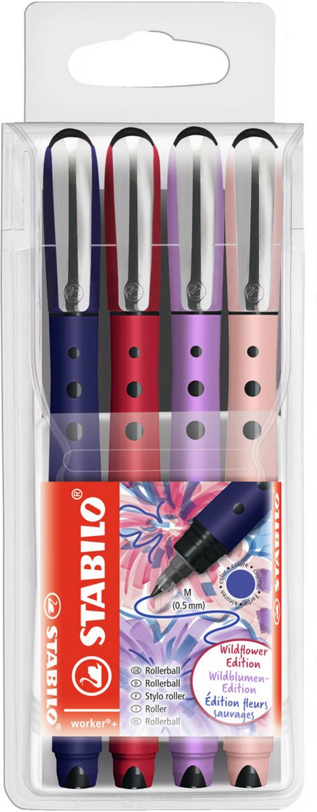 Stabilo worker+ - rollerball 0,5 mm - naturecolors wildflower - etui med 4 farver