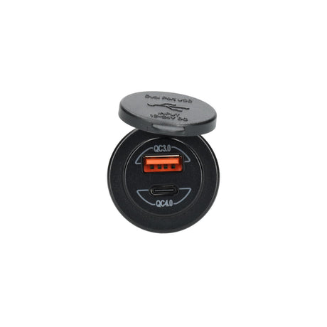 Power line USB-oplader indbygget med USB-A QC3.0 og USB-C QC4.0