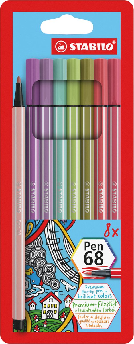 Stabilo pen 68 - premium filtpen - nye farver - etui med 8 farver