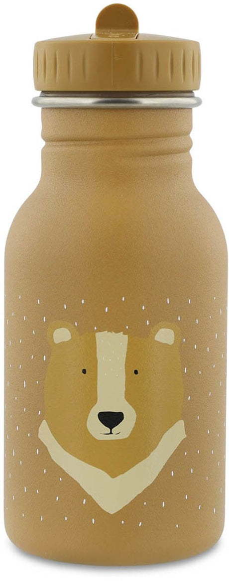 Trixie drikkedunk - mr. bjørn - vandflaske i rustfrit stål til børn - 350ml - lækagesikker flaske - brun - bjørn