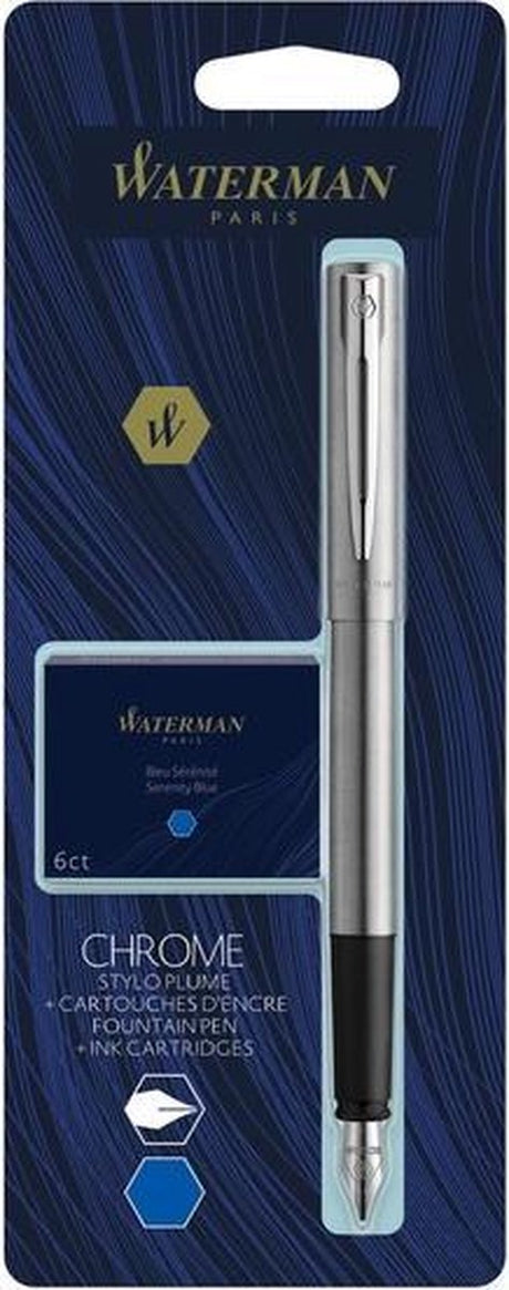 Waterman allure fyldepen | krom | fin nib | inklusive 6 korte blå blækpatroner