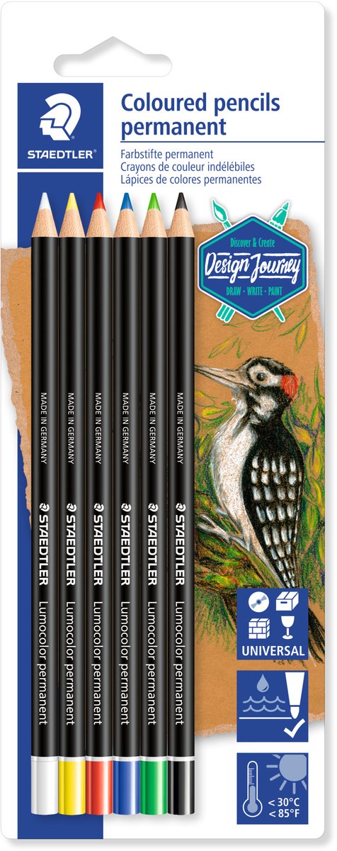 Staedtler designrejse - lumocolor permanent glasokrom - sæt med 6 farver