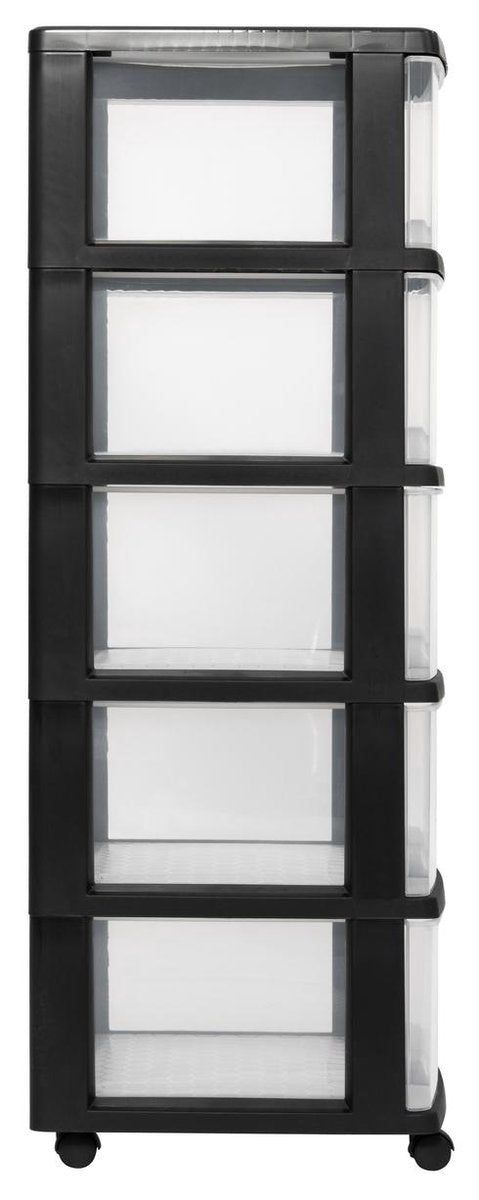 Curver essentials skuffesystem - 5x20 liter - sort gennemsigtig