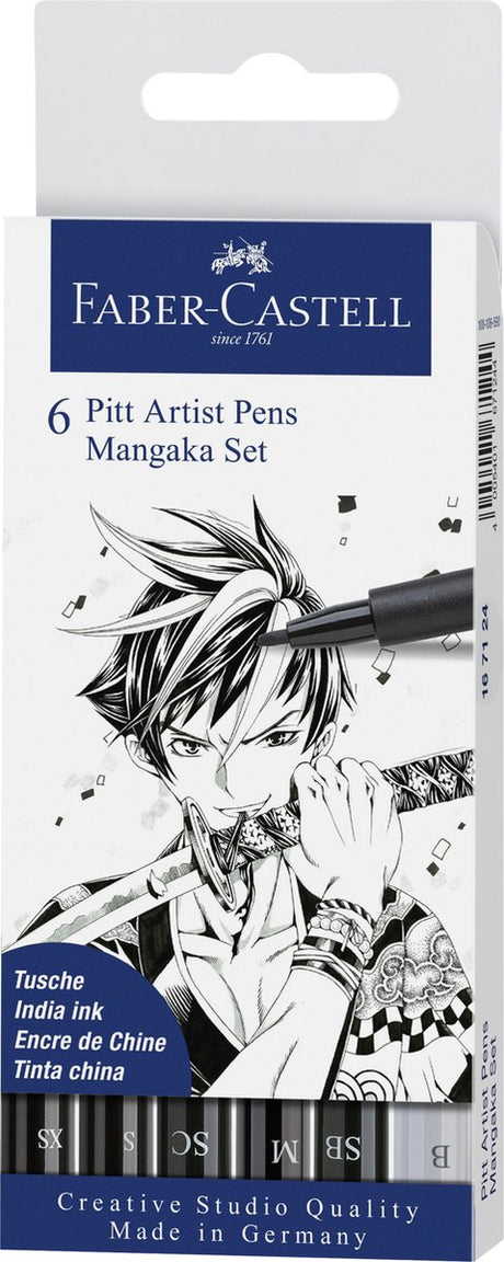Faber-castell tegnepen - pitt artist pen - mangaka - 6 dele - sort - fc-167124