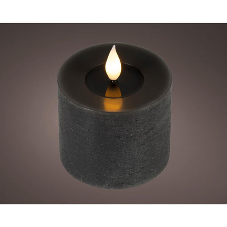 Lumineo realistische led kaars met wax pit en vlam effect ø7.5x9,5cm zwart met 6uur timer werkt op batterij