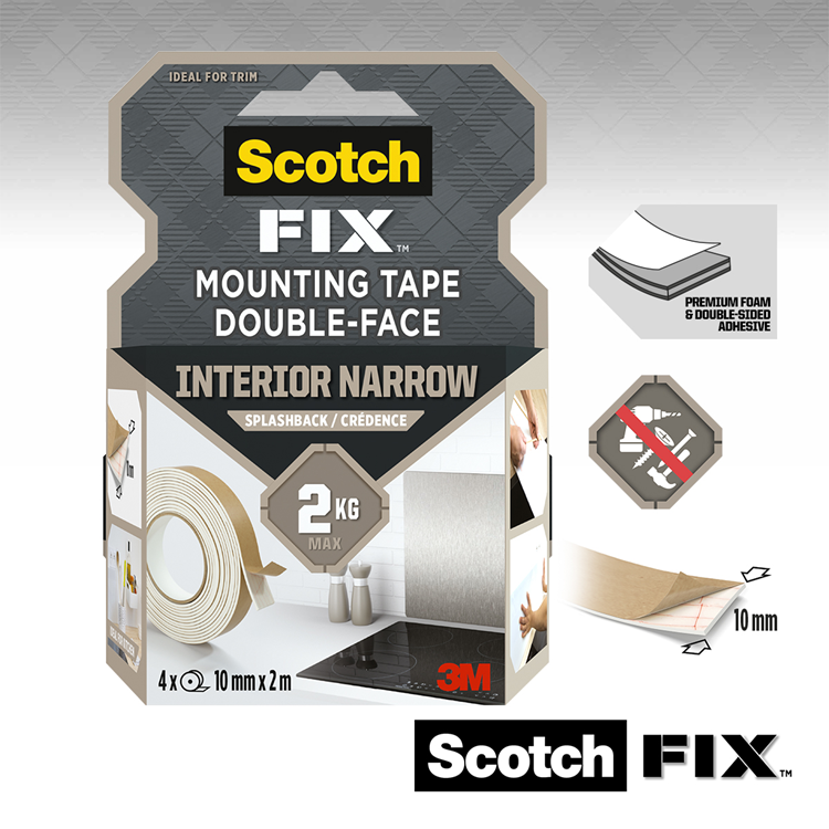 3m 1071430 - scotch-fix™ monteringstape til stænkvægge 10mmx2m, 4 ruller | 6 stk