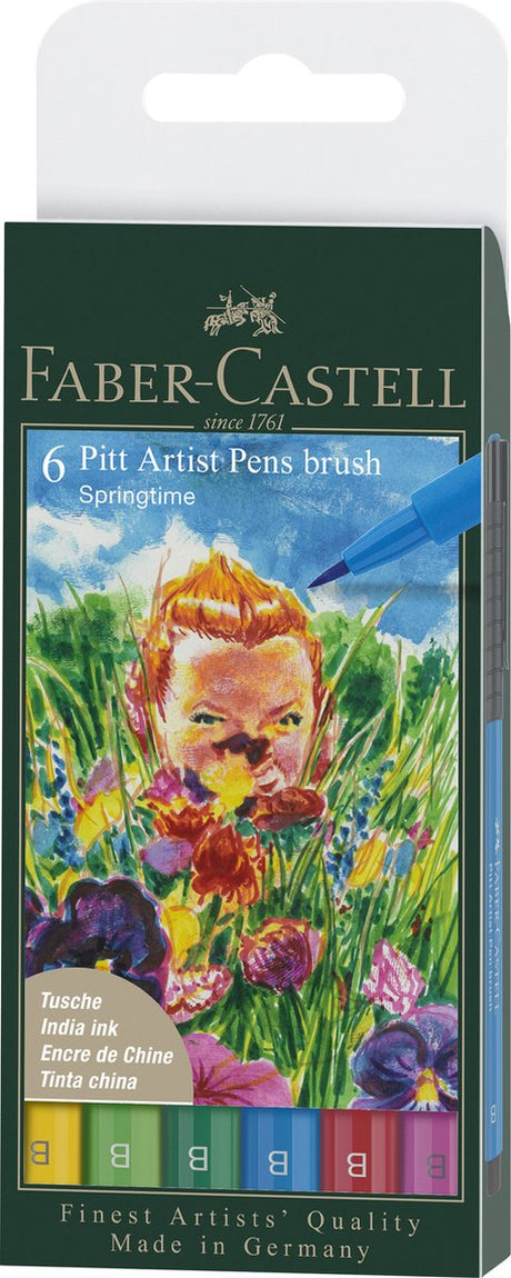Faber-castell tegnepen - pitt artist pen - 6-delt etui - springtime - fc-167177