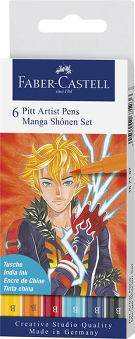 Faber-castell tegnepen - pensel pen - pitt artist pen - 6-delt - manga shonen - fc-167157