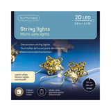 Lumineo mikro LED dekorationsbelysning, 20 lys med stjerner, metal med timer, batteridrevet