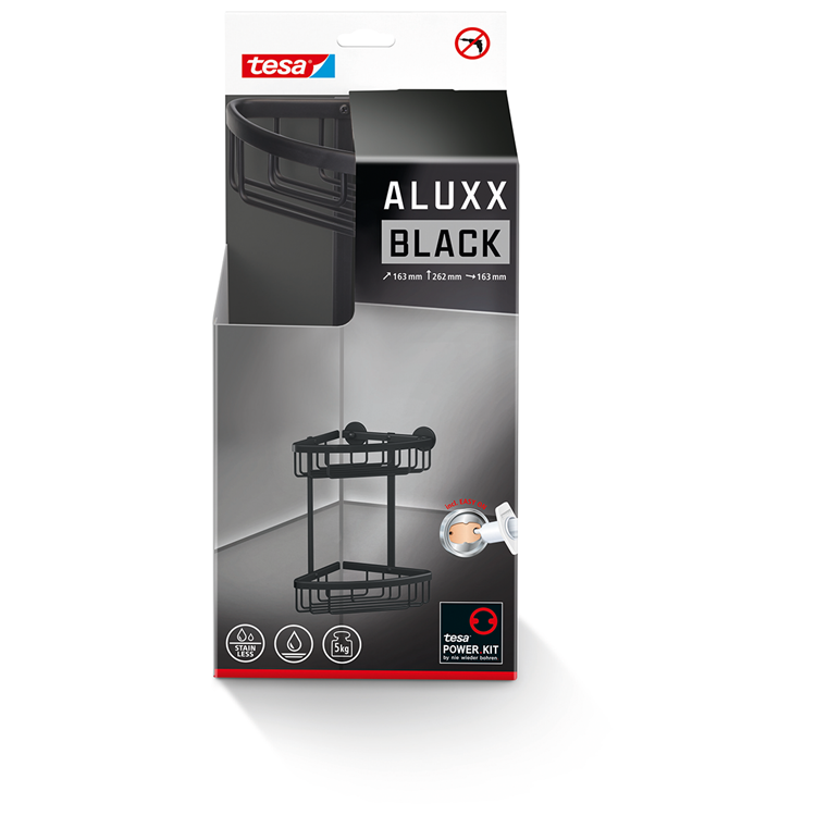 Tesa 1072289 - aluxx sort hjørnebruserstativ sort, dobbelt | 1 stk