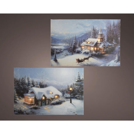 Lumineo kerst canvas led batterijverlichting 1,5x38x28cm warm wit 2 assorti