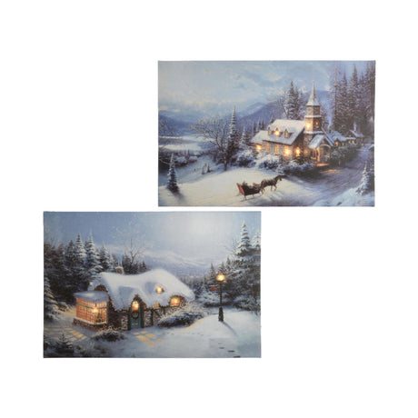 Lumineo kerst canvas led batterijverlichting 1,5x38x28cm warm wit 2 assorti