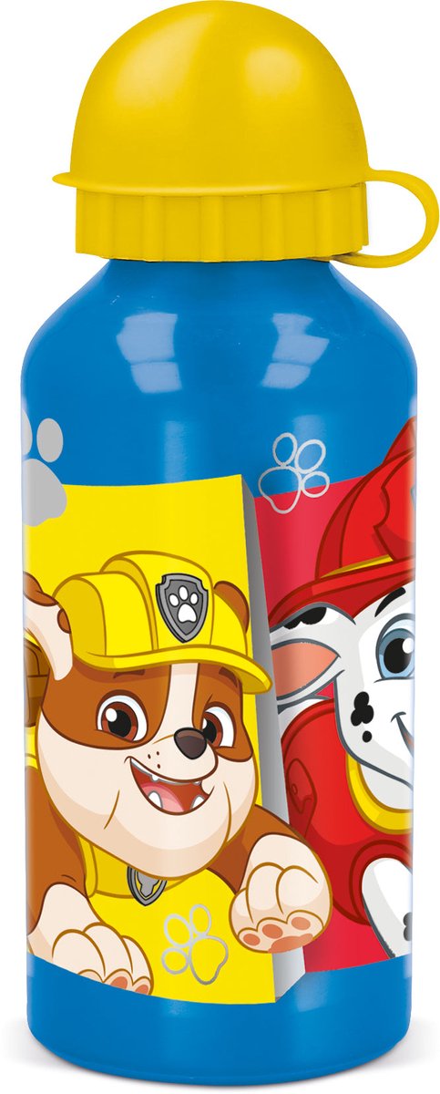 Stor paw patrol aluminium drikkeflaske - 400 ml - letvægts - lækagesikker skruelåg - drikkedunk til børn - lyseblå gul