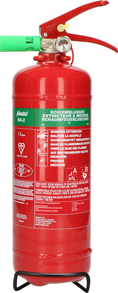 Alecto BS-2 brandslukker - skumslukker 2 liter - brandklasse AB - inklusiv hængebeslag