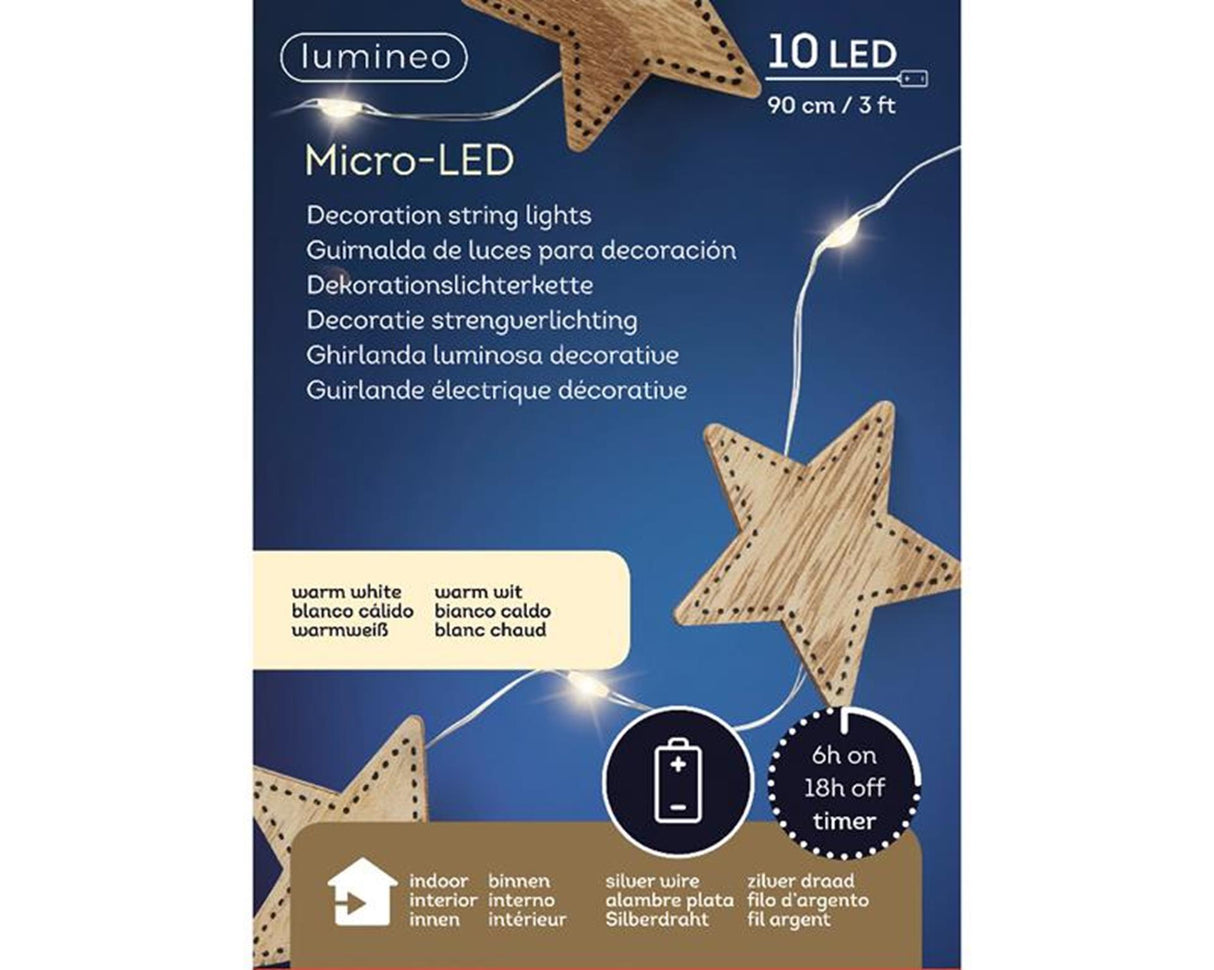 Lumineo micro LED dekorativ string belysning 10 lamper varm hvid med træ