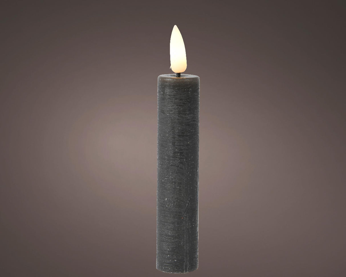 Lumineo LED middagslys med flimrende flammegrå dia2x16cm voks med 6 timers timer