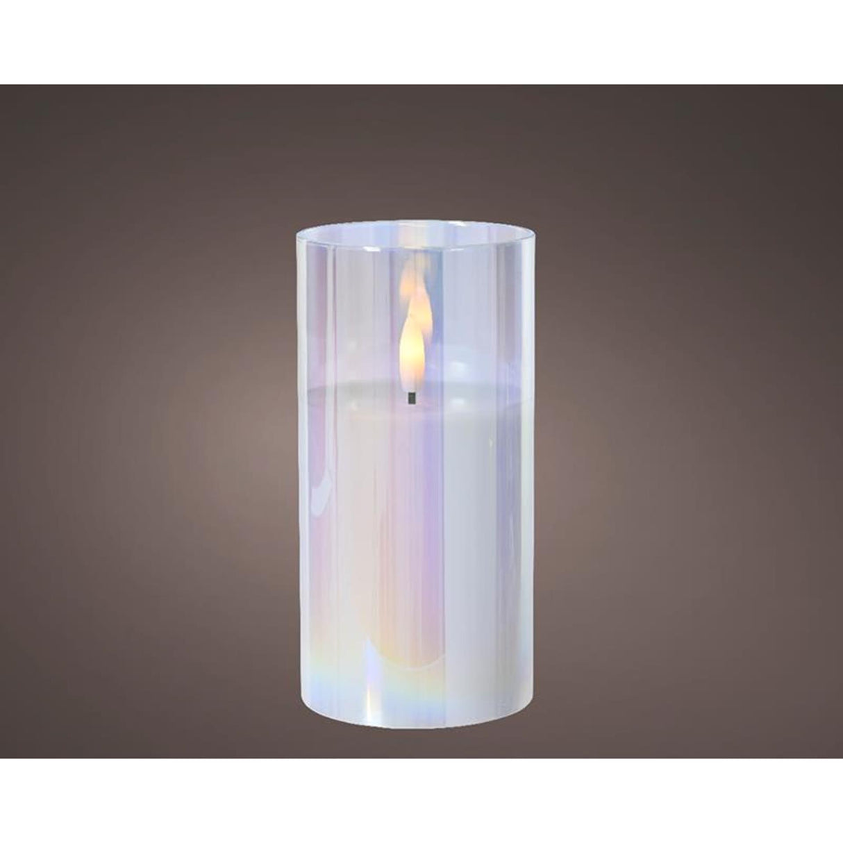 Lumineo ked lys i glas til indendørs med flammeeffekt og timer dia.7,5x15cm iriserende