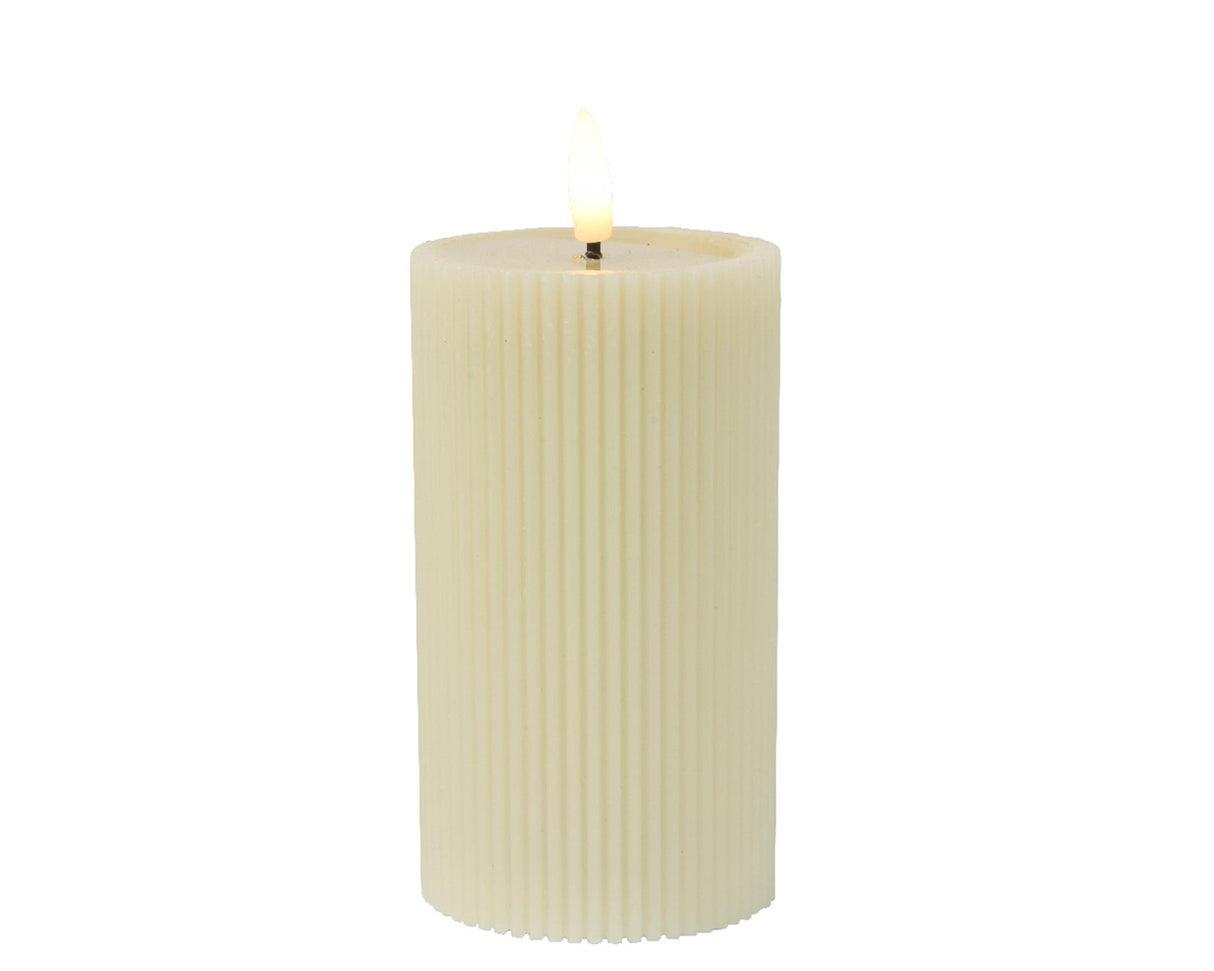 Lumineo lys LED ribbet flamme 15,5 cm creme