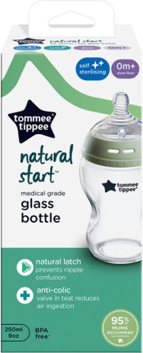 Tommee tippee naturlig start glassutteflaske - sæt med 1 x 250 ml sutteflaske - lav flowhastighed 0m+