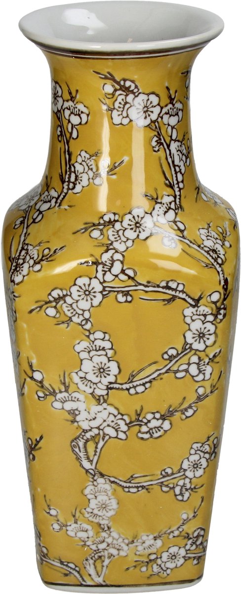 Hd collection vaas porselein geel 14.5x14.5x35cm