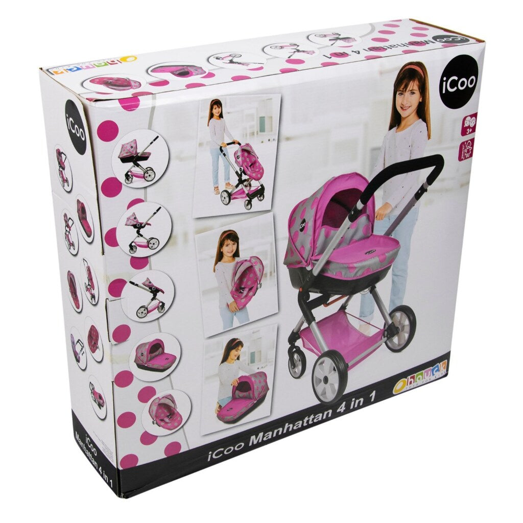 Basic icoo 4in1 manhatten dukkevogn pink sort
