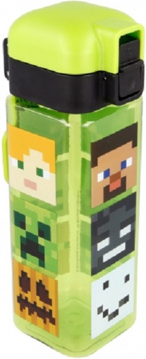 Minecraft-figurer - firkantet drikkeflaske med sikkerhedslås og bærering - 550 ml - BPA-fri