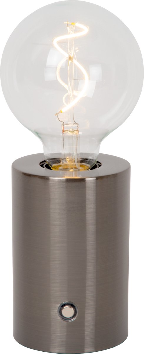 Lucide vivo - genopladelig bordlampe - batteripakke - ø 8 cm - LED dæmpbar - E27 - 1x1W 2700K - mat sort krom