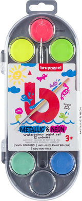 Bruynzeel akvarelsæt børn metallic og neon
