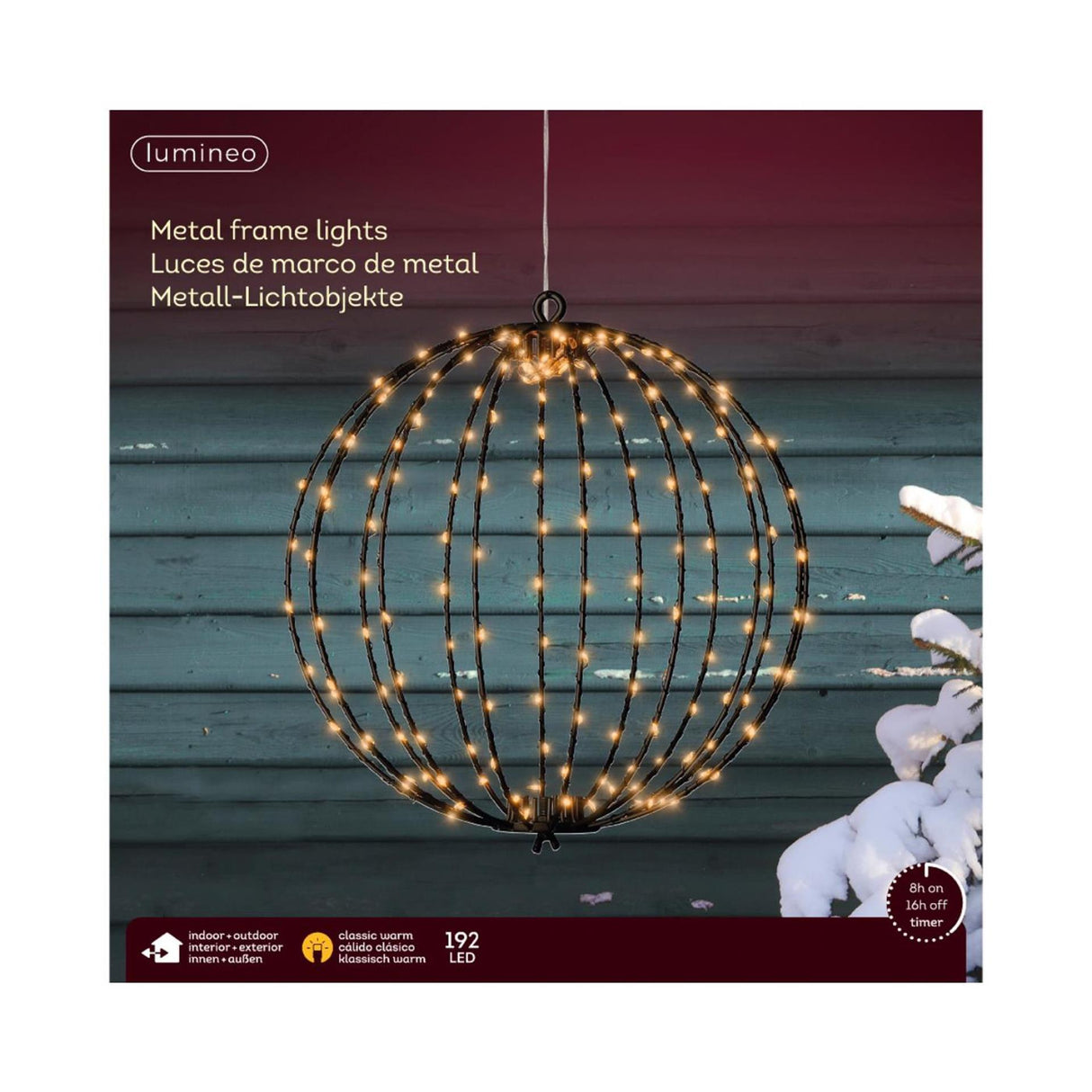 Lumineo pære 192LED metal med timer ø28cm