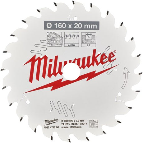 Milwaukee accessoires cirkelzaagblad p w 160x20x2,2x24atb - 4932471290