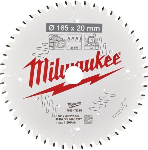 Milwaukee tilbehør rundsavklinge p b 165x20x2.2x48atb - 4932471295