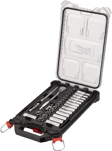 Milwaukee accessoires metrische 3 8 ratel + doppen set (32-delig) in packout compact slim organiser - 4932478813