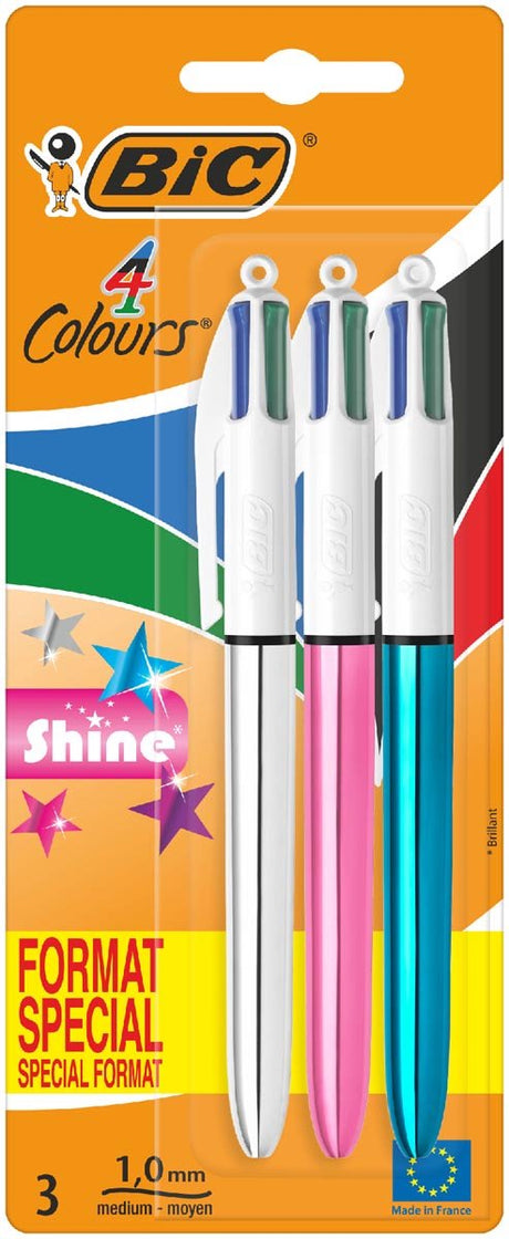 Bic farver skinner 4-farvet kuglepen | medium | klassiske blækfarver | blister med 3 stk