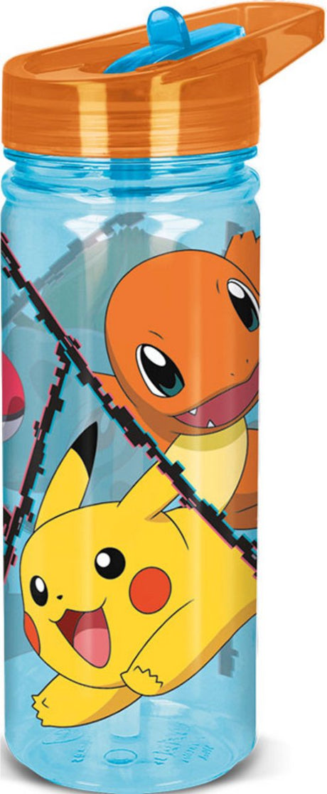 Stor pokémon tritan drikkeflaske power group - 580 ml - tåler opvaskemaskine BPA-fri - drikkedunk til børn - gennemsigtig blå orange