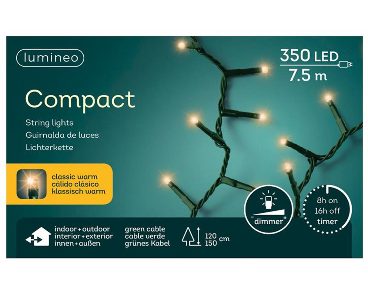 Lumineo LED strengbelysning 750cm 350xLED varm hvid til træ 120-150cm med 8-timers timer og dæmpningsfunktion