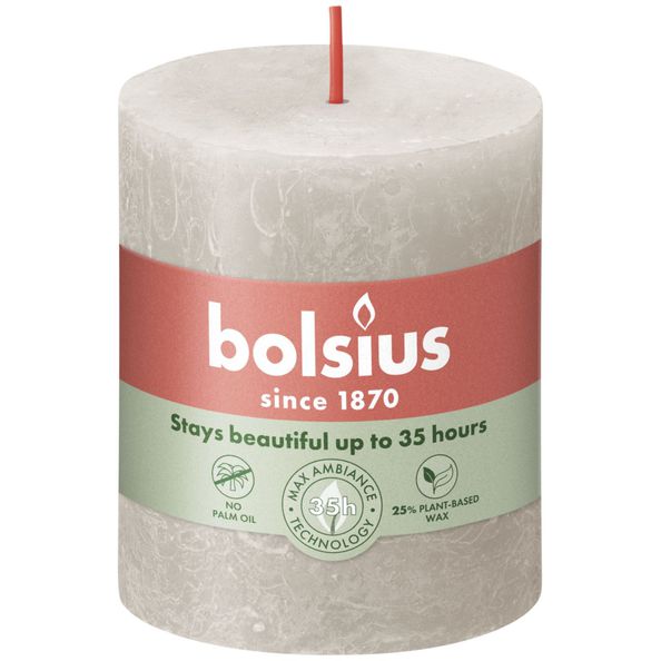 Bolsius rustik søjlelys sandgrå ø68x80 mm 30 timer (4 stk)