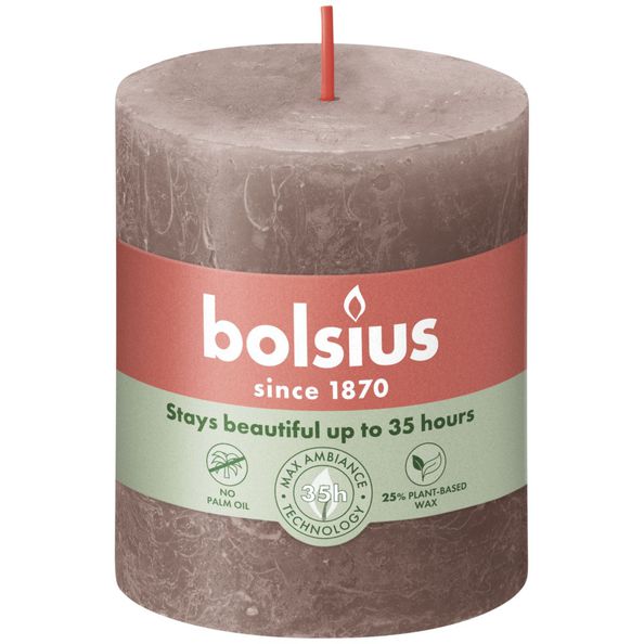 Bolsius rustik søjlelys rustik taupe ø68x80 mm 30 timer (4 stk.)