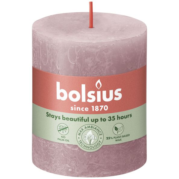 Bolsius rustik søjle lys ask rose ø68x80 mm 30 timer (4 stk)