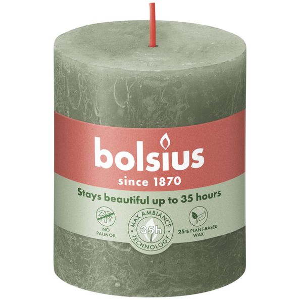 Bolsius rustik søjlelys frisk oliven ø68x80 mm 30 timer (4 stk)