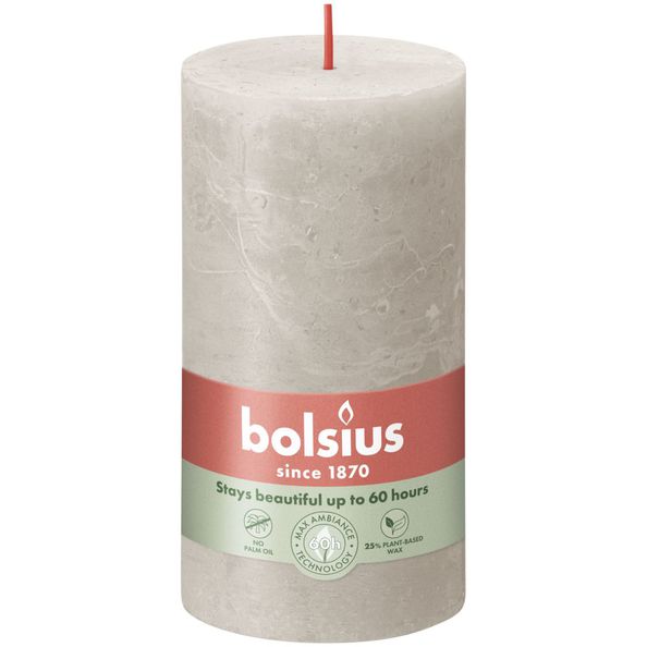 Bolsius rustik søjlelys sandgrå ø68x130 mm 60 timer (4 stk.)