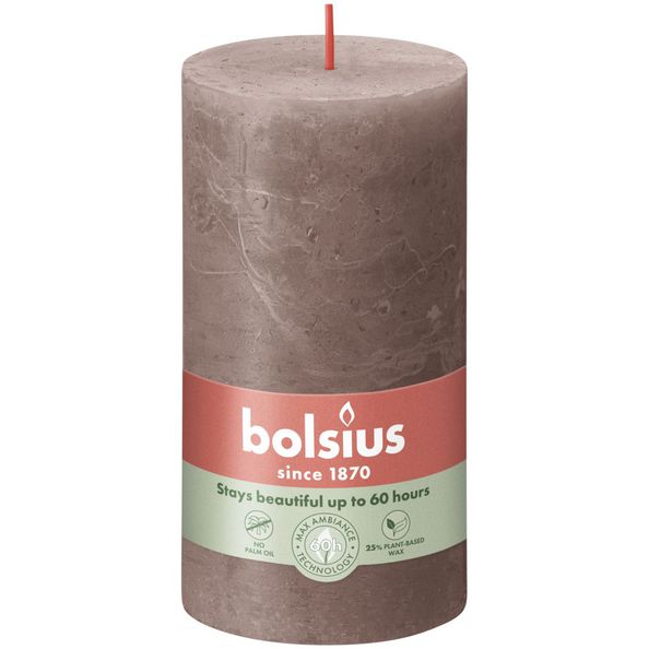 Bolsius rustik søjlelys rustik taupe ø68x130 mm 60 timer (4 stk)